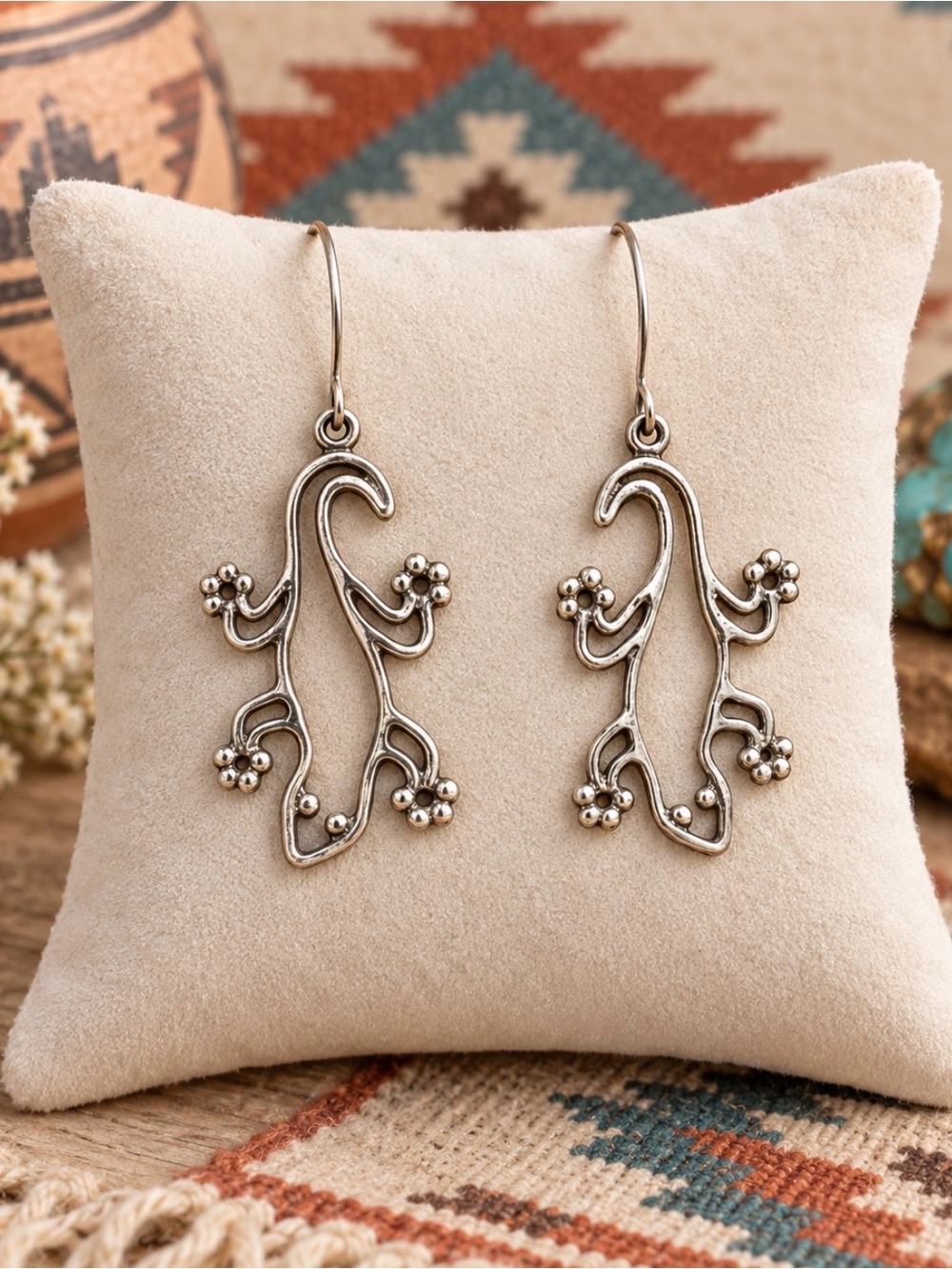 Earrings Sterling Silver Gecko Lizard Drop Wire Southwestern Dangle Hanging
